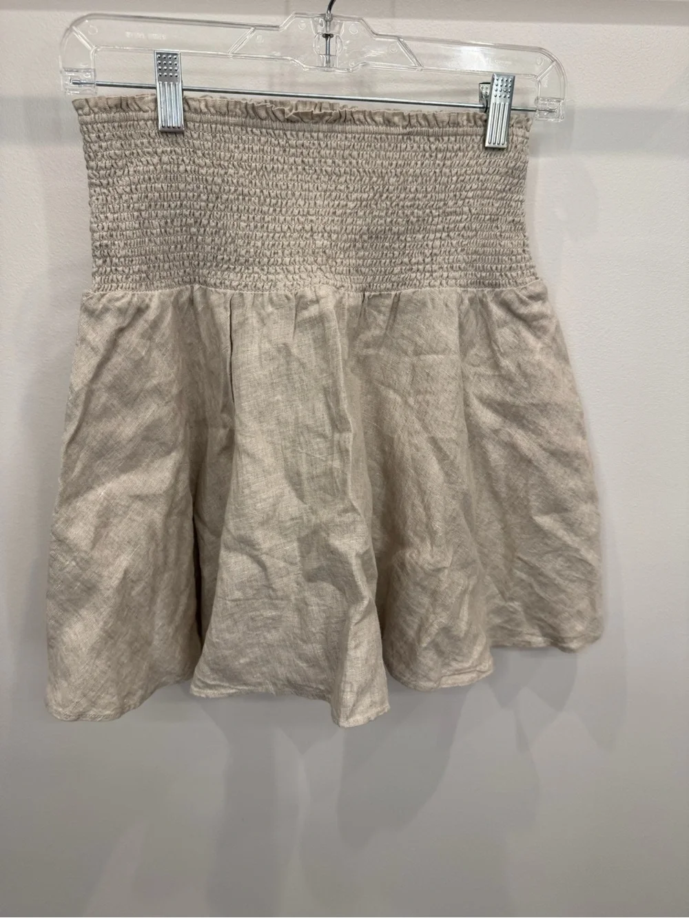 J. Crew Smocked Waist Flared Mini Skirt in Light Taupe